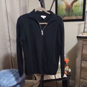 Classic Black Zip-Up Sweater with Stand Collar